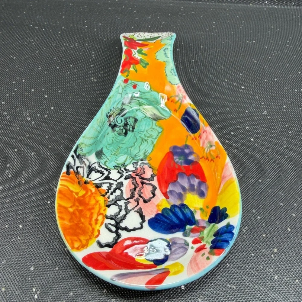 Anthropologie Abstract Floral Ceramic Spoon Rest Colorful Painterly Kitchen